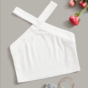 White Halter Ribbed Crop Top